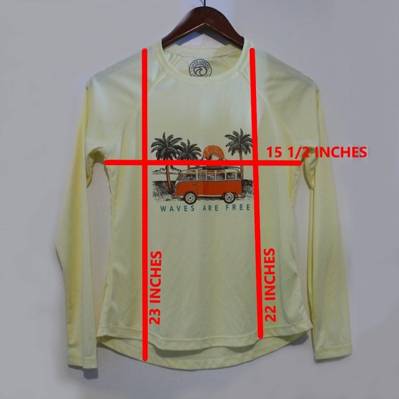 VAPOR APPAREL, SPF 50, LONG SLEEVE T SHIRT, SIZE XS, WAVES ARE FREE - Picture 4 of 4